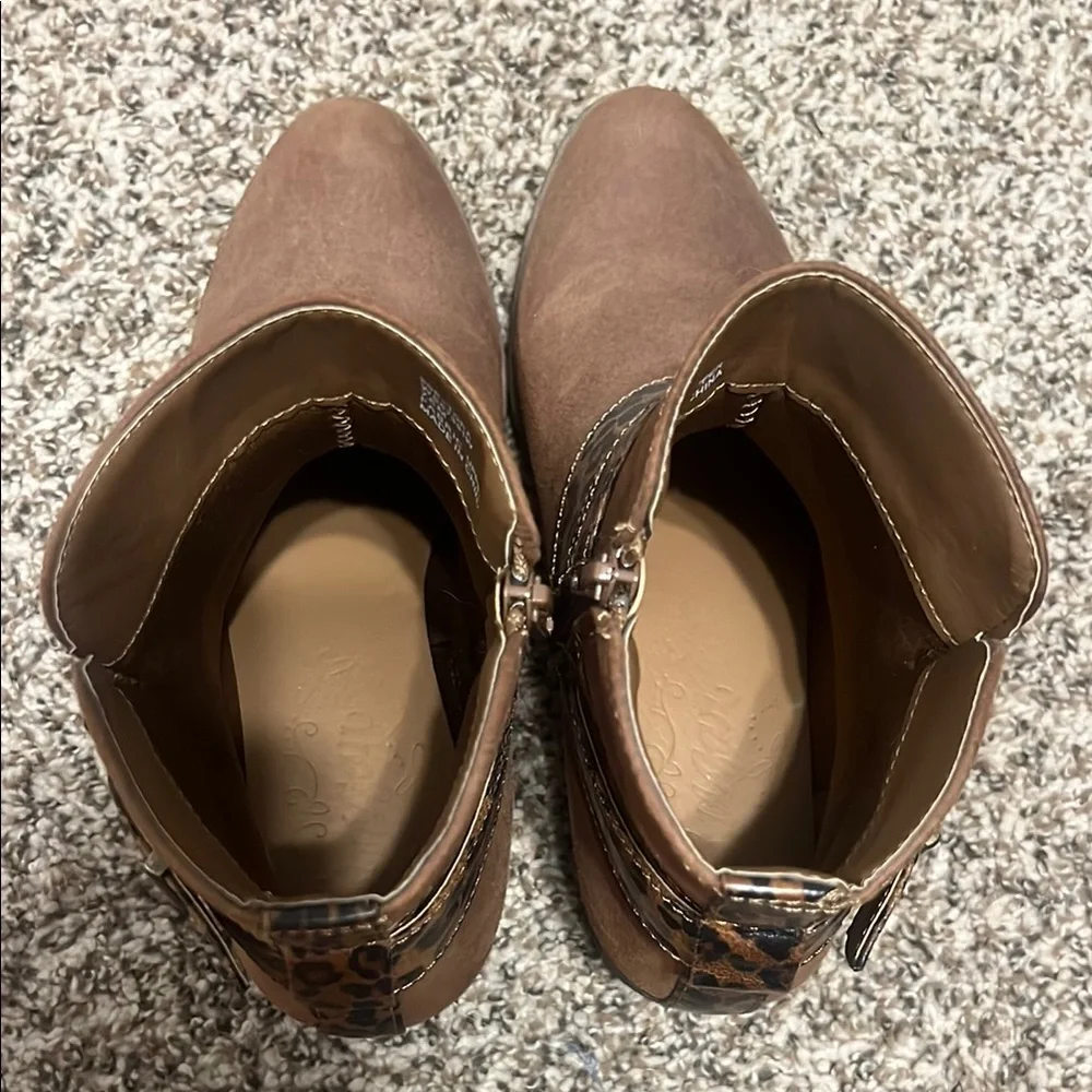 Sugar Brown & Leopard Ankle Boots with Sturdy Sole